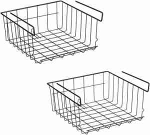 吊り下げラック 収納 かご 戸棚下 キッチン クローゼット 2個セット( ブラック)