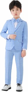 キッズ スーツ 男の子 フォーマル 子供服 3点セット ジャケット ズボン 蝶ネクタイ MDM( ブルー,  150)