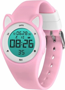 子供腕時計 猫 女の子 充電式 ウォッチ万歩計 キッズ スマートウォッチ( 05-ピンク,  ワンサイズ)