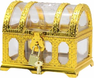 宝石箱 ジュエリーボックス 宝箱 海賊 鍵付き おもちゃ アクセサリーケース プラスチック( ゴールド)