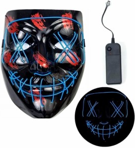 ハロウィン 光るマスク ホラーマスク led 仮面 お面 コスプレ 仮装 発光 小物( ブルー)