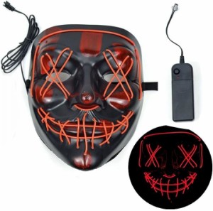 ハロウィン 光るマスク ホラーマスク led 仮面 お面 コスプレ 仮装 発光 小物( レッド)