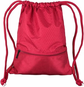 ジムサック ナップサック スポーツバッグ 巾着袋 リュック ナイロン 撥水 軽量 耐久性( レッド,  L)