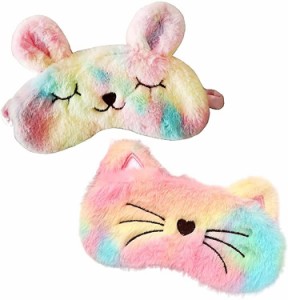 アイマスク 猫 兎 2種 セット かわいい 快眠 睡眠 安眠 遮光 就寝 アイピロー 子供 大人( ネコ+ウサギ)