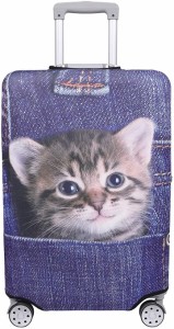 スーツケース 保護 カバー かわいい イヌ ネコ デニム トランクケース MDM( 猫・トラ（インディゴ）,  XL)