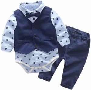 スーツ ロンパース ベビー服 フォーマル 男の子 長袖 赤ちゃん 出産祝い 66cm( ブルー,  66)