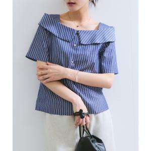 [HOLLISTER] レース フリル ピンストライプ トップス M HOLLISTER] レース フリル ピンストライプ トップス M