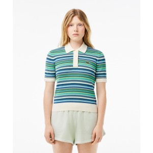 ラコステ（LACOSTE）/クロップド丈 マルチカラーボーダーニットポロシャツ