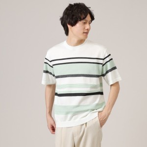 タケオキクチ（TAKEO KIKUCHI）/【ニットTシャツ】麻ブレンド パネルボーダー