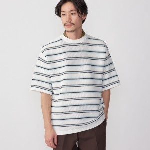 シップス/SHIPS:〈手洗い可能〉 AMOSSA(R) メッシュ ボーダー ニット Tシャツ