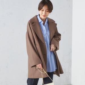 SHIPS ウール ライク ジャージー メルトン 2WAY Pコート ブラウン SHIPS ピーコート pコート 「WEB限定」 「手洗い可能」ウール