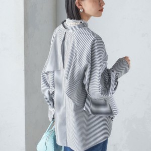 シップス（SHIPS）/〈UVカット/手洗い可能〉ストライプ バック ラッフル ブラウス 24SS ◇