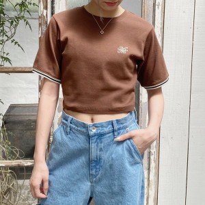 NICOLE CLUB（NICOLE CLUB）/クロップド リブTシャツ／ワンポイント刺繍