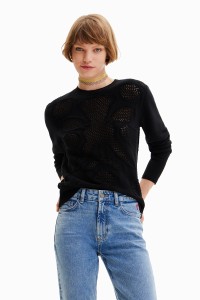デシグアル（Desigual）/花モチーフ 透かし編みセーター