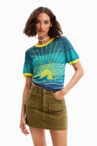 デシグアル（Desigual）/波モチーフ ニットTシャツ