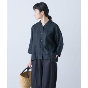 美品 かぐれ ラミー Vネックワンピース リネンシャツワンピース ブルーグレー かぐれ（カグレ）の「ラミーVネックワンピース（ワンピース