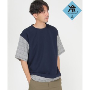 イッカ（ikka）/5分袖チェック切り替えフェイクベストTシャツ