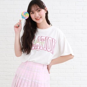 ピンクラテ/さらっと着やすい♪サテンアップリケビッグTシャツ