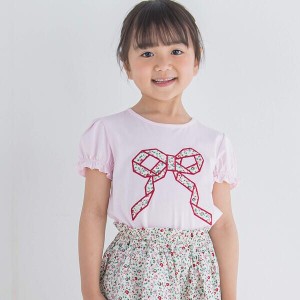 ベベ（BeBe）/【お揃い】フラワーリボンパフスリーブTシャツ(90~150cm)