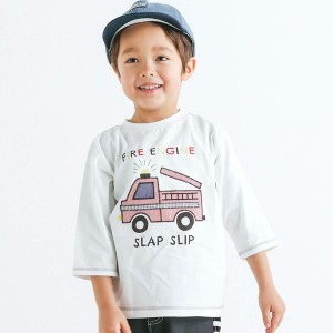 スラップスリップ（SLAP SLIP）/消防車パッチ刺しゅう7分袖Tシャツ(80~130cm)