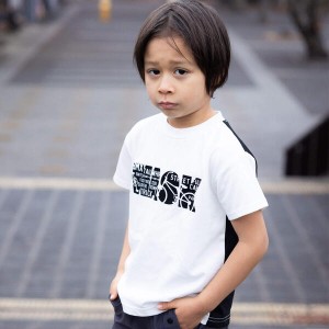 ワスク（WASK）/【接触冷感】BMXフロッキープリントバイカラー天竺Tシャツ(100~160cm)
