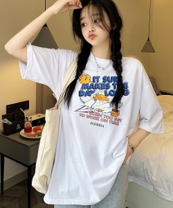 デバイス/duckプリント 古着風 オーバーサイズ ビッグシルエット 半袖Tシャツ