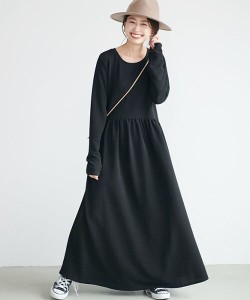 コカ/エンボス加工 ウエストギャザーロングワンピース