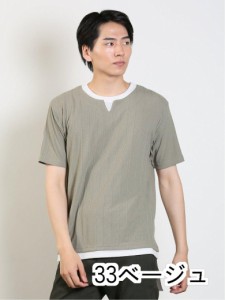 タカキュー（TAKA−Q）/タカキュー 梨地 フェイクキーネック半袖Tシャツ