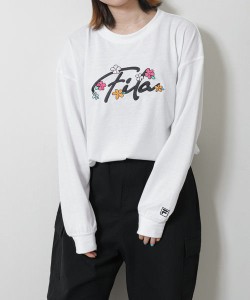 ジップファイブ（ZIP FIVE）/【別注】  【FILA】ビッグシルエット ドロップショルダー高密度天竺左胸筆記体ロゴ長袖Tシャツ