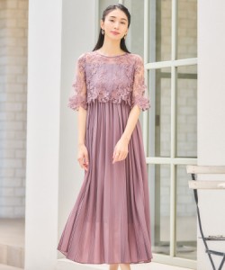 ドレスプラス（DRESS+）/ワンピース ドレス レース プリーツ 結婚式 披露宴 食事会