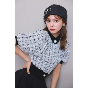 リエンダ（rienda）/2WAYビジューツイードパターンKnit CDTOP