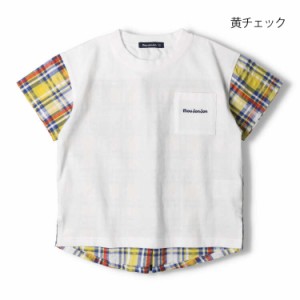 ムージョンジョン（moujonjon）/マドラスチェックサッカー切替半袖Tシャツ