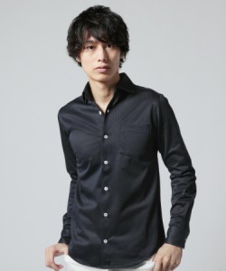 スプートニクス/日本製ニットピケストライプホリゾンタルカラー長袖カットシャツ