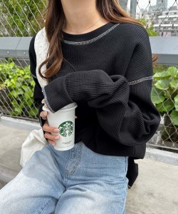 アンドミー（andme）/ワッフル 配色ステッチ 指穴 長袖 Tシャツ ANME アンメ