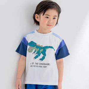 プチポワベールベベ（BeBe Petits Pois Vert）/切り替え恐竜ブロックTシャツ(95~150cm)