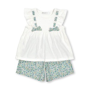 ベベ プチ ポワ ヴェール（BeBe Petits Pois Vert）/花柄リボンTシャツ+パンツセット(95~150cm)