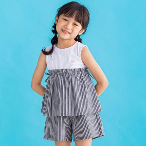 【NEW】ベベ プチ ポワ ヴェール（BeBe Petits Pois Vert）/【店舗限定】刺しゅうストライプ＋無地セットアップ(95~150cm)