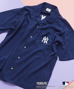 【NEW】ジーンズメイト（JEANS MATE）/PEANUTS MLB レーヨン総柄シャツ