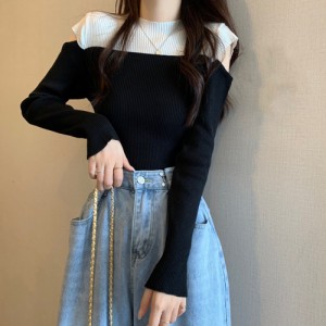 ミニミニストア（miniministore）/肩あきニットトップス バイカラー大人秋服