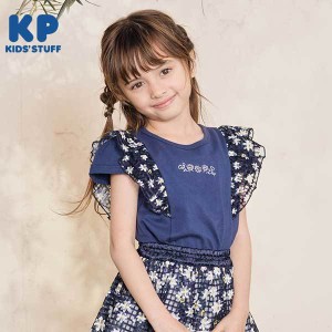 ケーピー（KP）/デイジーチェック柄の肩フリル半袖Tシャツ(110〜130)