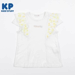 ケーピー（KP）/デイジーチェック柄の肩フリル半袖Tシャツ(140〜160)