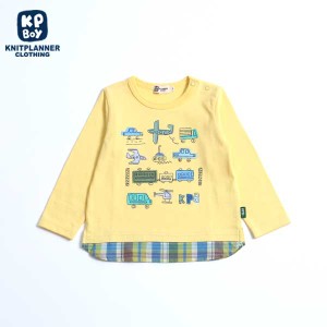 ケーピーボーイ（KP BOY）/マドラスチェック裾切り替え乗り物長袖Tシャツ(80〜90)