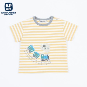 ケーピーボーイ（KP BOY）/汽車プリントアップリケのボーダーTシャツ(80〜90)