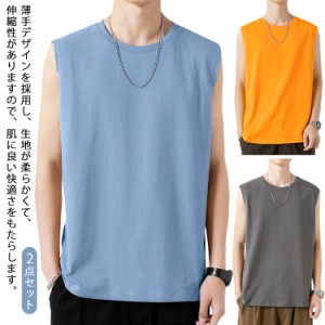 2点セット タンクトップ メンズ ノースリーブ Tシャツ トップス スポーツインナー 無地 おしゃれ かっこいい インナー 筋トレ ジム トレ