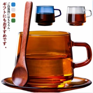  ソーサー付き 5客 食器 透明 250ml 耐熱ガラス カラー セット 北欧 おしゃれ コーヒーカップ リム皿 珈琲 マグカップ 珈琲カップ コーヒ