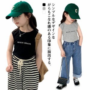  韓国子供服 トップス ノースリーブ ベビー服 Tシャツ キッズ 130 女の子 リブ素材 ジュニア カジュアル 80 夏 100 110 120 90 140 150cm