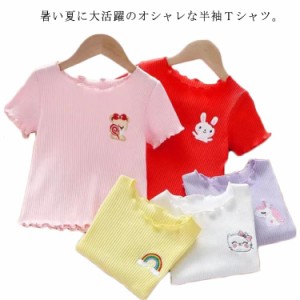  tシャツ 入学 キッズ 夏 トップス プルオーバー 女の子 半袖 ティーシャツ Tシャツ 子ども服 フリル アウトドア 旅行 通学 130cm ゆった