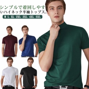  ハイネック tシャツ 夏 半袖 メンズ 無地 カットソー ゴルフウェア モックネック tシャツ ティーシャツ tシャツ 夏服 カジュアル シンプ