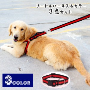 リード ハーネス 首輪 カラー 3点セット 犬用 猫用 伸縮 散歩紐 ペット用品 ペットグッズ シンプル おしゃれ 可愛い かわいい お出かけ 