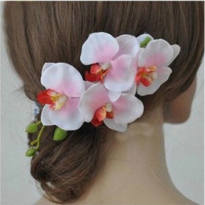 ヘアクリップ ヘアアクセサリー 胡蝶蘭 ラン 花 フラワー造花 4連 大ぶり かわいい ホワイト パープル レッド グリーン